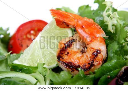 Gebarbecued Garnaal Salade met garnalen Sla en groene Lime