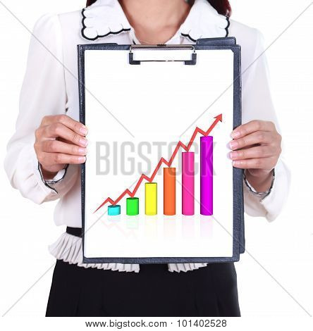 Business Woman Holding A Clipboard With Business Graph