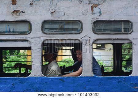Indian People On The Local Bus In Delhi