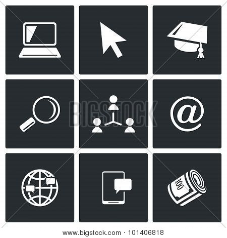 Computer Literacy Icons Set. Vector Illustration.