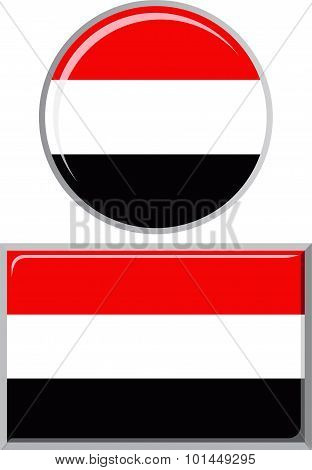 Yemeni round and square icon flag. Vector illustration.