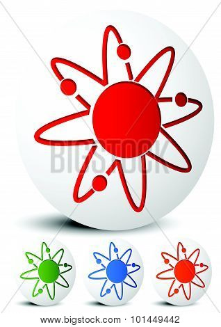 Atom, Nucleus Icon. Atom With Orbiting Electrons.