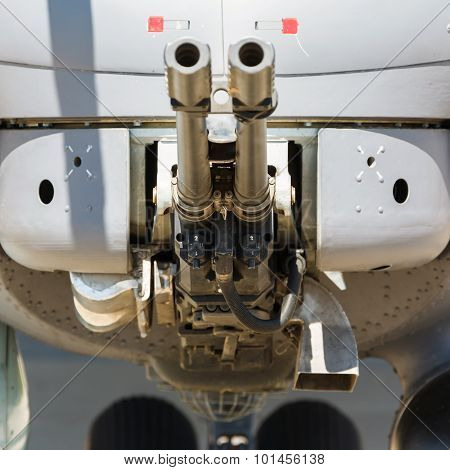 aircraft gun installed on Russian military helicopter