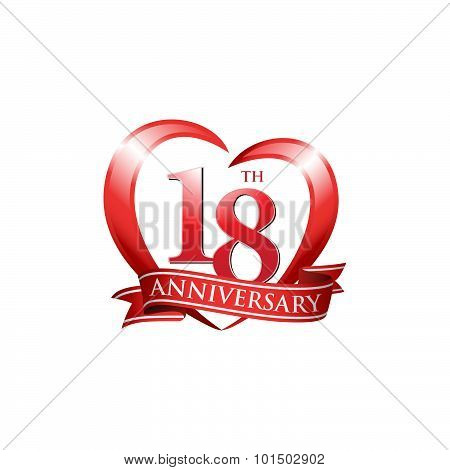 18th anniversary logo red heart ribbon