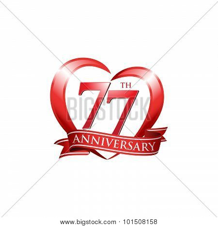 77th anniversary logo red heart ribbon