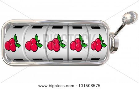 Five slot machine wheels with 5 blank copy spaces for you to put your own text, word, letters or message about gaming, gambling or betting in a casino