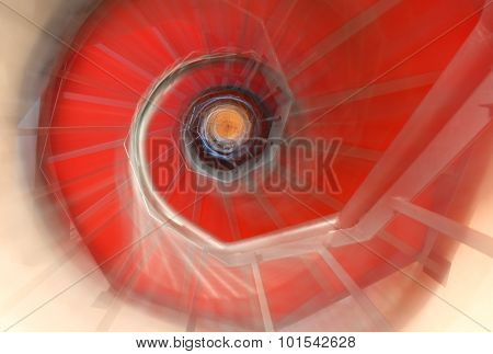 Like A Dream Abstract Spiral Staircase With Moving Steps And The Red Carpet
