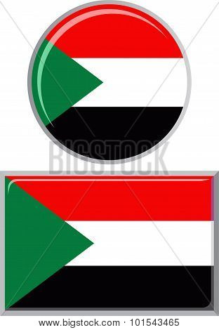 Sudanese round and square icon flag. Vector illustration.