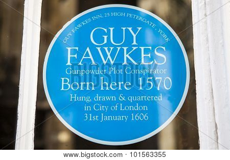 Guy Fawkes Plaque In York
