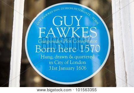 Guy Fawkes Plaque In York