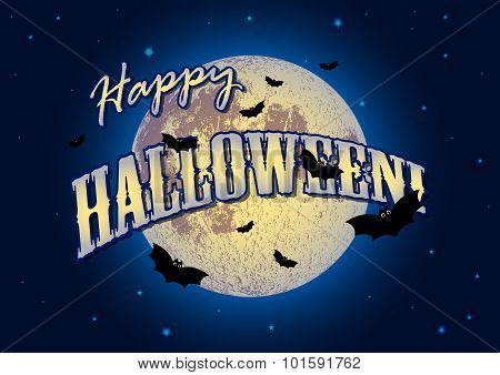 Festive Illustration On Theme Of Halloween. Moon In Dark Night
