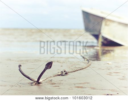 anchored on the shore with boat