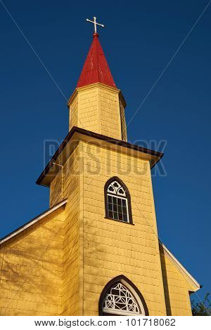Yellow Church in the Chilean Lake District