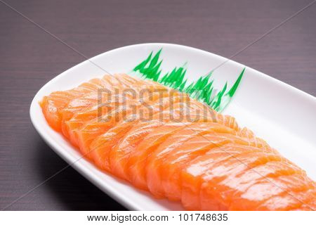 Salmon Sashimi With Wood Texture 1