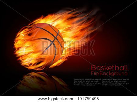 Basketball background with a flaming ball. Vector.