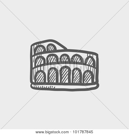 Coliseum sketch icon for web, mobile and infographics. Hand drawn vector dark grey icon isolated on light grey background.