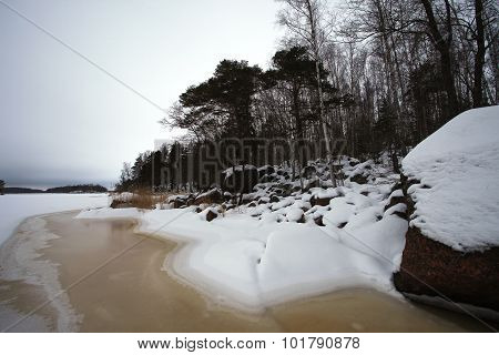 Finsky gulf of the Baltic sea in winter, the town of Vyborg, Russia