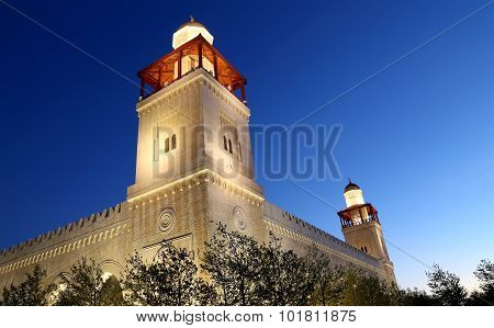 King Hussein Bin Talal Mosque In Amman (at Night), Jordan
