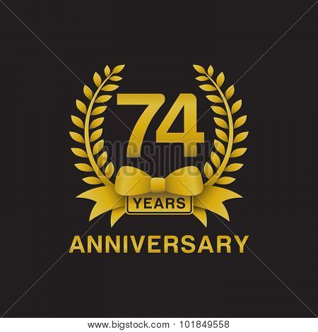 74th anniversary golden wreath logo black background