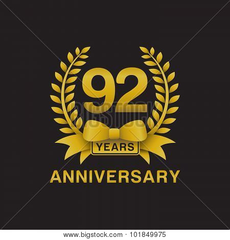 92nd anniversary golden wreath logo black background