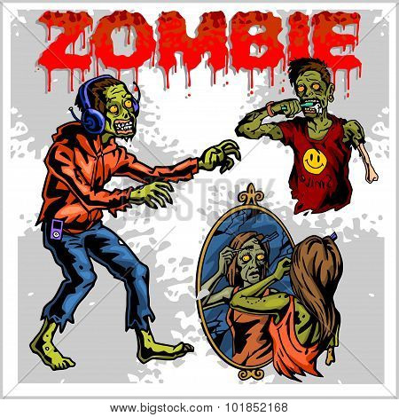 Cartoon zombie - vector set.