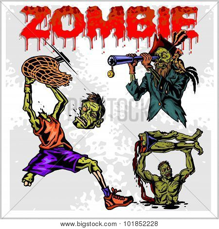 Cartoon zombie - vector set.