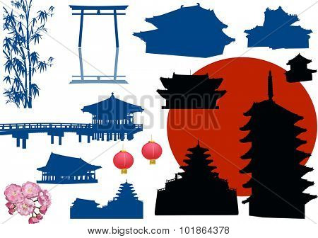 illustration with isolated traditional east buildings collection