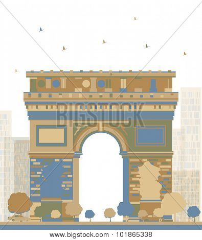 Color Arch of Triumph, Paris, France. Vector illustration