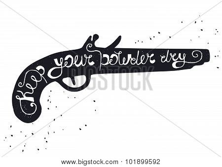 Black silhouette of powder gun on white background
