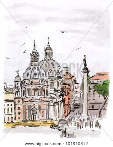 Sketch of square in Rome