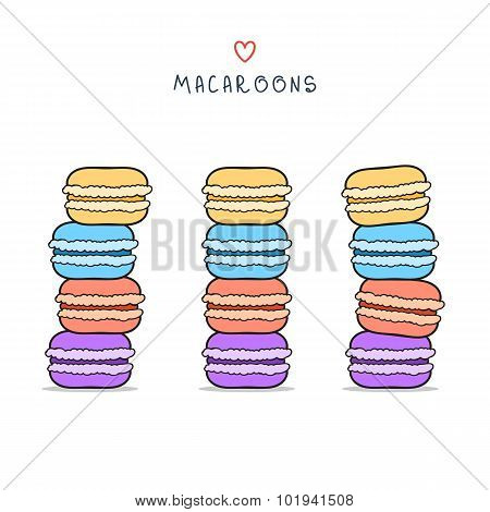 Set of isolated colorful doodle macaroon. Sketch macaroon