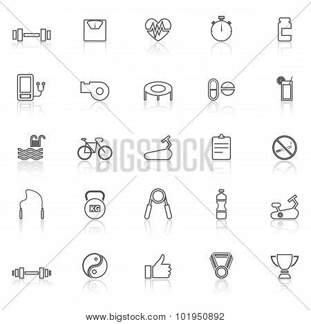 Fitness Line Icons With Reflect On White Background