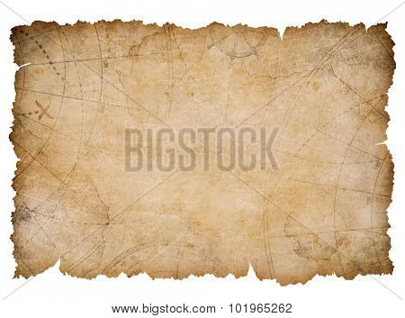 old nautical treasure map with torn edges isolated