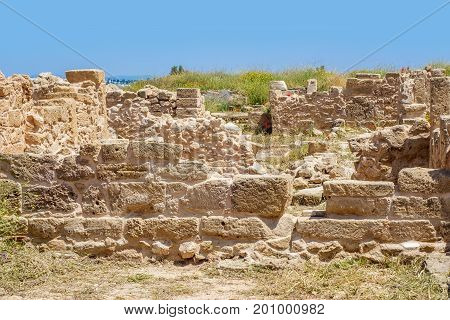 Ruins of ancient greek temple, Saranda Kolones. Archaeological park at Kato Paphos, Cyprus