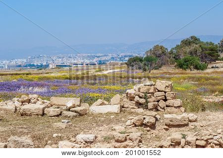 Ruins of ancient greek temple, Saranda Kolones. Cyprus Archaeological park at Kato Paphos, Cyprus