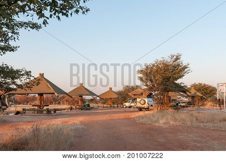 ETOSHA NATIONAL PARK NAMIBIA - JUNE 26 2017: Picnic sites for day visitors at the Olifantsrus Rest Camp in the Etosha National Park