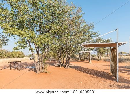 ETOSHA NATIONAL PARK NAMIBIA - JUNE 26 2017: View of camping sites at the Olifantsrus Rest Camp in the Etosha National Park
