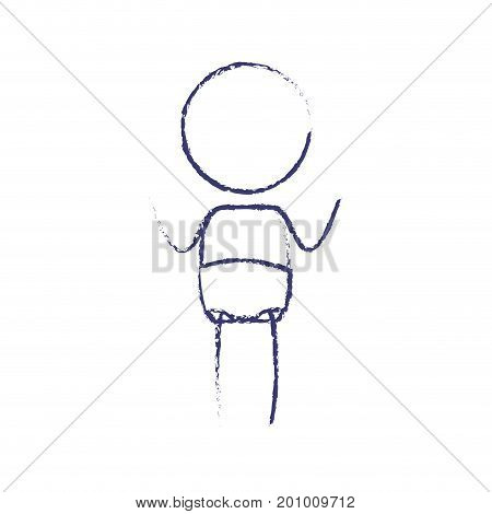 blurred blue contour of pictogram little boy standing in knickers with hands up vector illustration