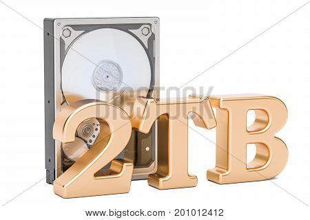 Hard Disk Drive (HDD) 2 TB. 3D rendering isolated on white background