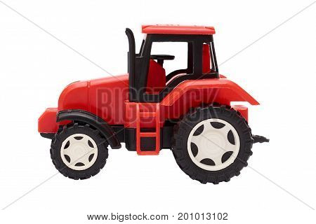 red toy Tractor Isolated on white background.