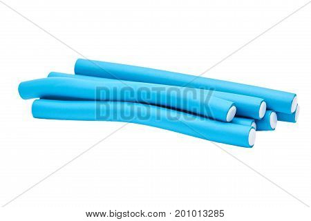 blue Hair curlers Isolated on white background.