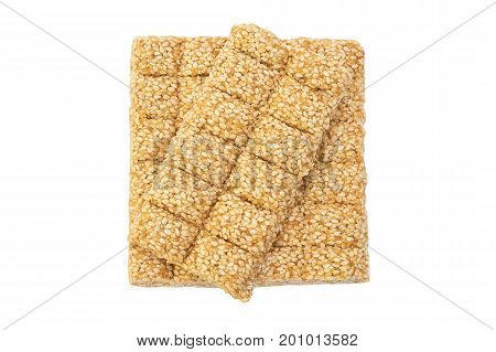 sesame brittles brick Isolated on white background.