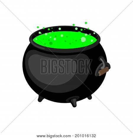 Pot Of Magical Potion Isolated. Witch Accessory. Halloween Illustration.