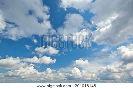 Deep blue sky and clouds. Nature airscape.