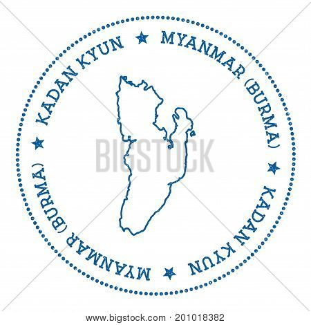 Kadan Kyun Map Sticker. Hipster And Retro Style Badge. Minimalistic Insignia With Round Dots Border.