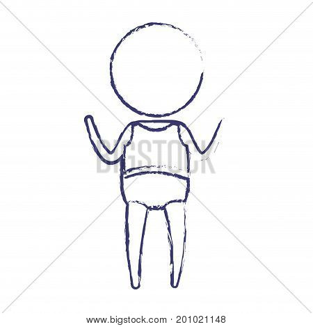 blurred blue silhouette of pictogram little girl in top and knickers with hands up vector illustration