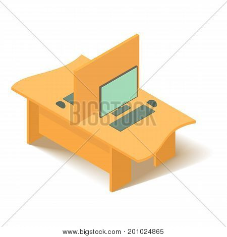 Yellow computer table icon. Isometric illustration of yellow computer table vector icon for web