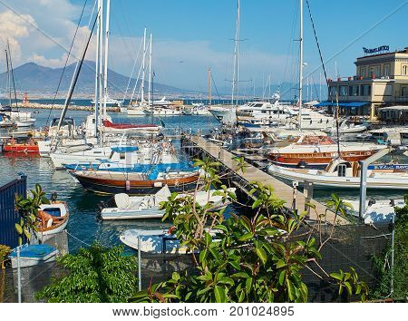 Yachts Moored In Borgo Marinari Harbor. Naples, Italy.