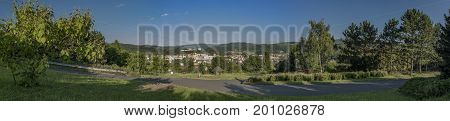 Usti nad Labem town near zoo garden in summer sunny evening
