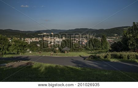 Usti nad Labem town near zoo garden in summer sunny evening